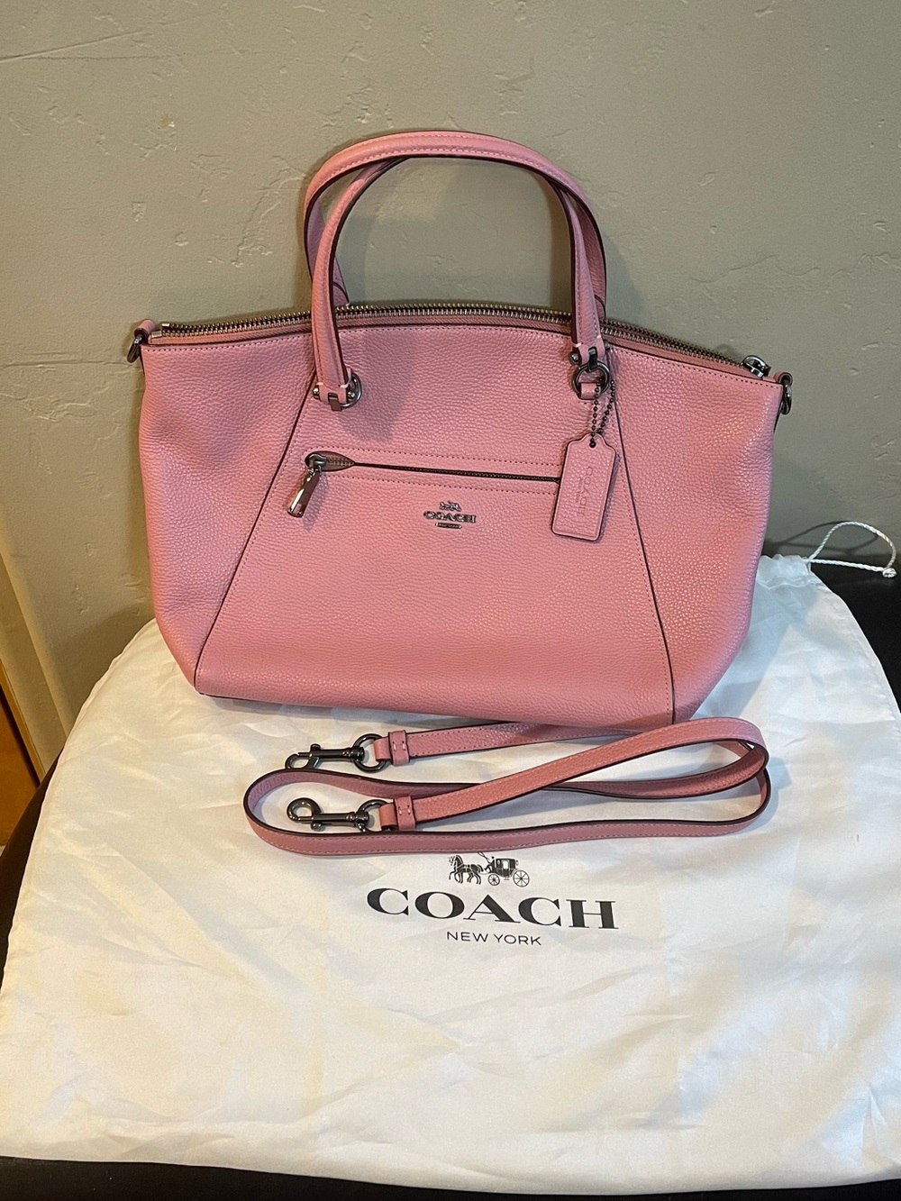 Coach Pink Pebbled Leather Tote with Detachable Strap